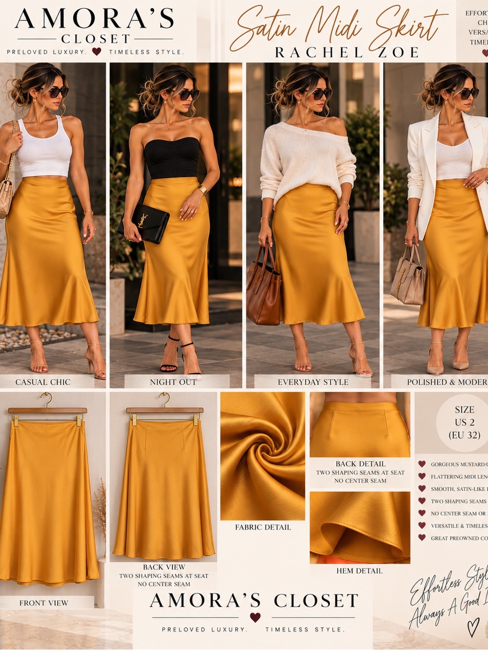 Rachel Zoe Satin Midi Skirt - Mustard